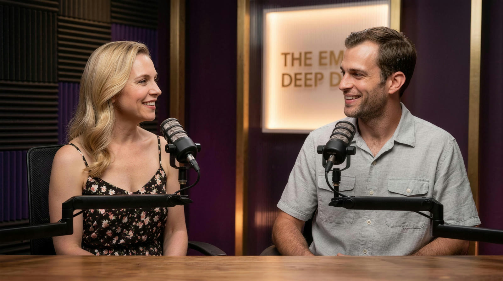 Nina Calder and Daniel Marsh at the EM Deep Dive studio desk